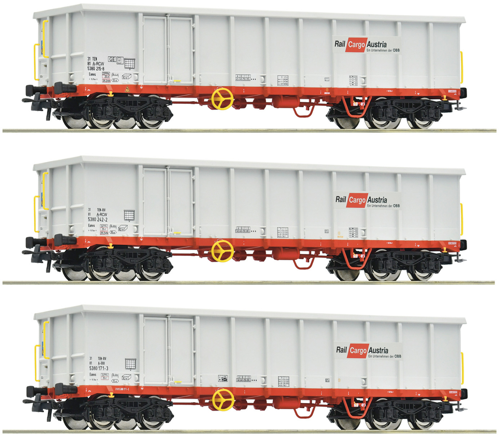 Три 4-хосных полувагона, "Rail Cargo Austria" ÖBB, VI