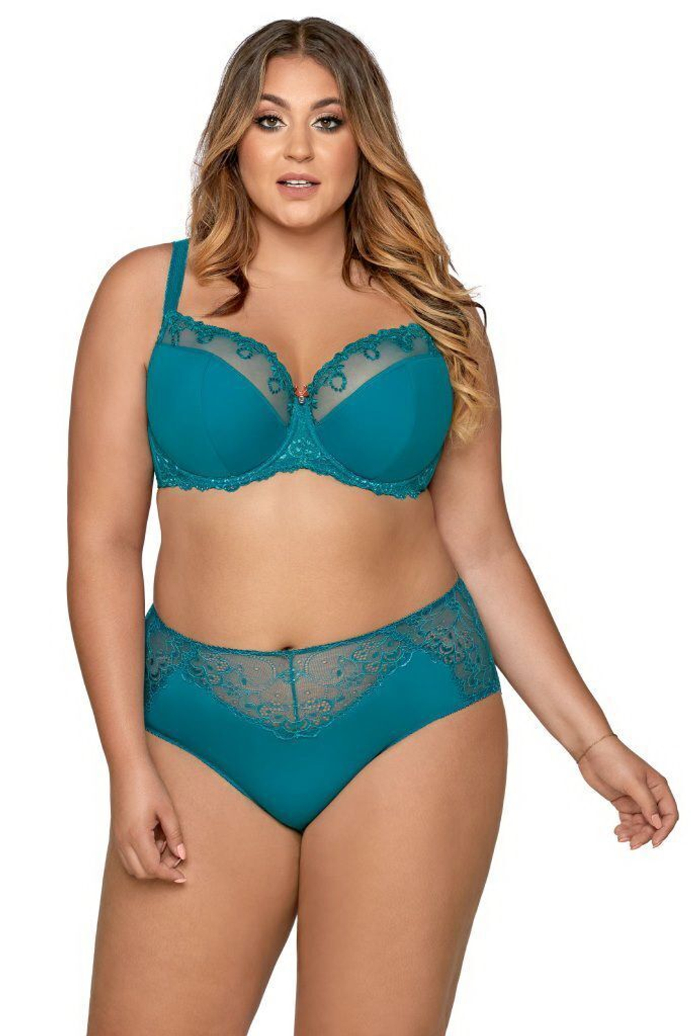 Бюстгальтер plus size с полусшивными чашками с изысканным кружевом (Размер: 75J) (Цвет: бежевый)
