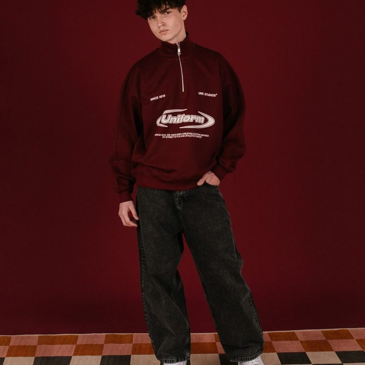 Cвитшот UNIFORM Half-zip Heavy Athletic, бордовый