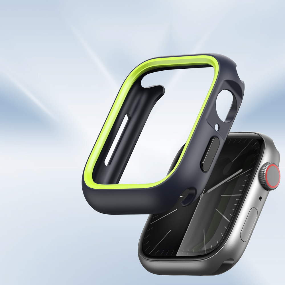 Чехол-бампер для часов Apple Watch 45 мм для моделей 7, 8 и 9 серии, темно-синий с зелеными вставками (Midnight/Green) от Dux Ducis, серия Bamo Series Case