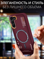 Дизайнерский чехол из мягкого пластика для SAMSUNG S22 (не PLUS,ULTRA) с MagSafe и усиленной защитой камеры