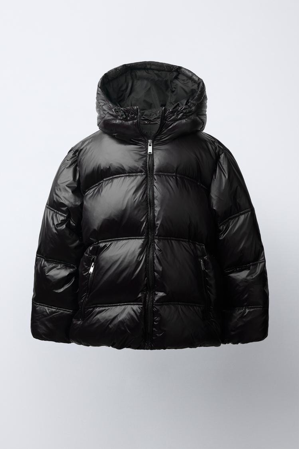 ZARA БЛЕСТЯЩИЙ ПУХОВИК 50% ПЕРА И 50% ПУХА WATER REPELLENT, ЧЕРНЫЙ