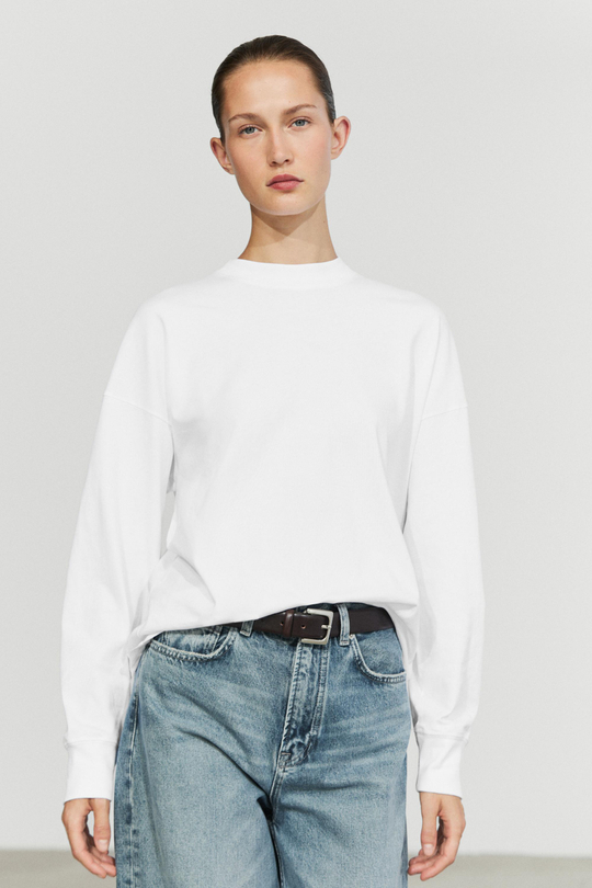Massimo Dutti Футболка с круглым вырезом и длинными рукавами, белый