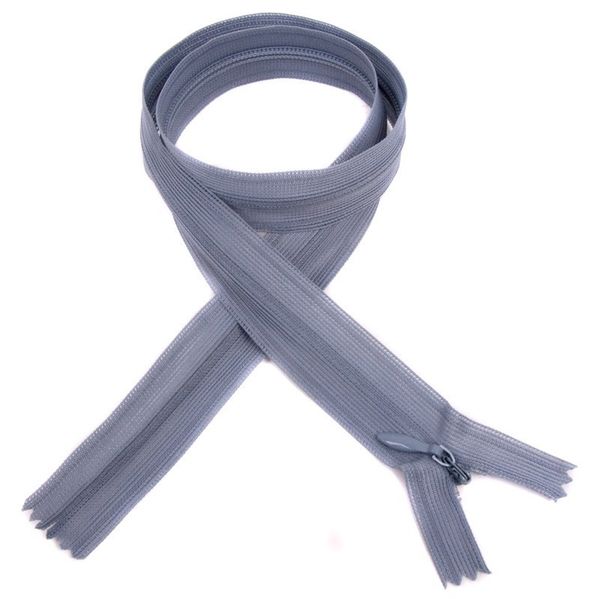 Молния потайная (скрытая) SBS Т3 (3 мм) 1 зам., н/раз., 55 см, S-353, серый, уп. 50 шт