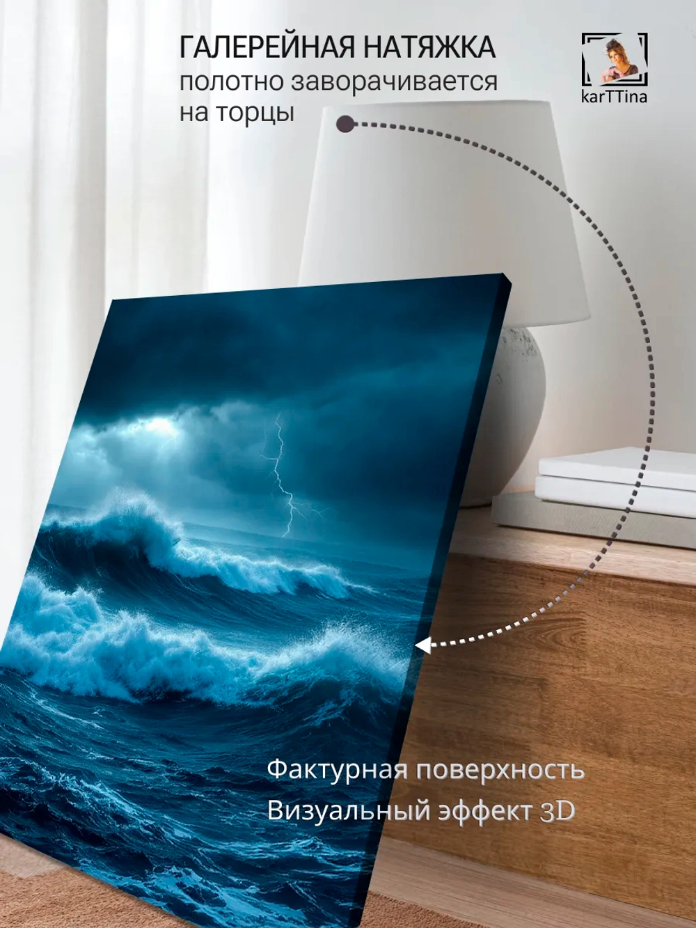Картина "Бушующее море", на стену для интерьера 50х70см 1шт.
