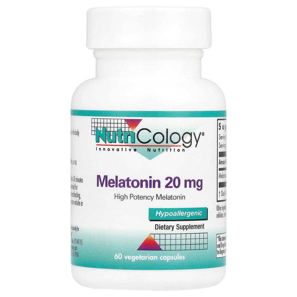 Nutricology, Мелатонин, 20 мг, 60 вегетарианских капсул
