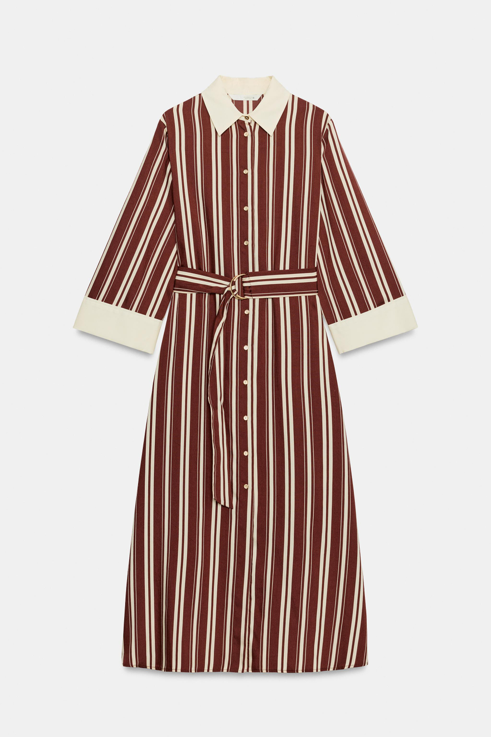 ZARA ПЛАТЬЕ-РУБАШКА МИДИ В ПОЛОСКУ С РЕМНЕМ, ПОЛОСКИ