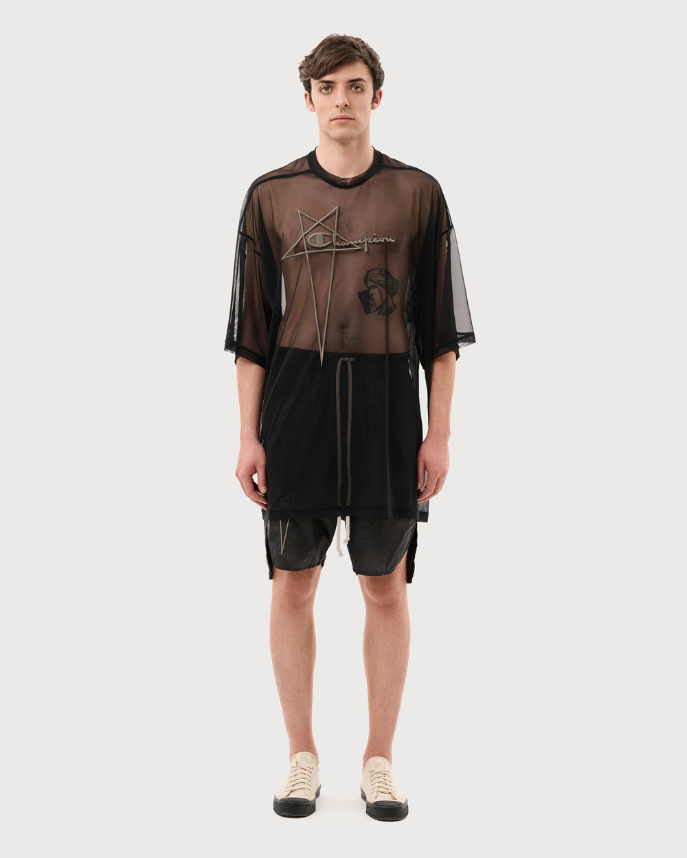 RICK OWENS X CHAMPION ШОРТЫ ЧЕРНЫЕ BEVELED PODS