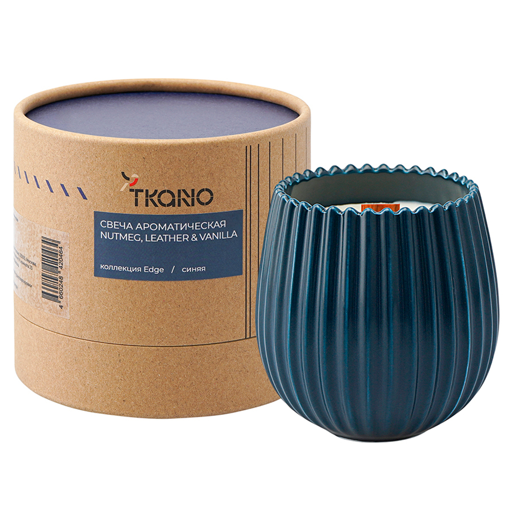 Свеча ароматическая Nutmeg Leather & Vanilla Tkano Edge синяя 60ч
