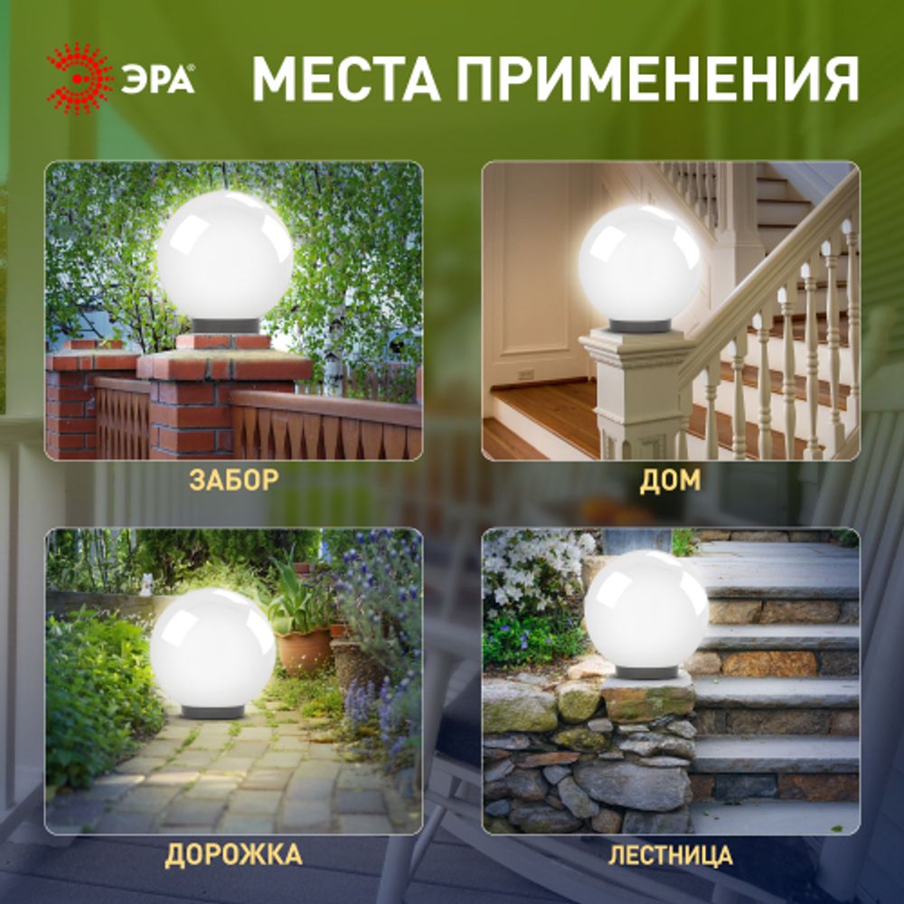 Садово-парковый светильник ЭРА НТУ 02-100-301 шар опаловый призма на опору / кронштейн IP44 Е27 max100Вт d300mm | Садово-парковые светильники