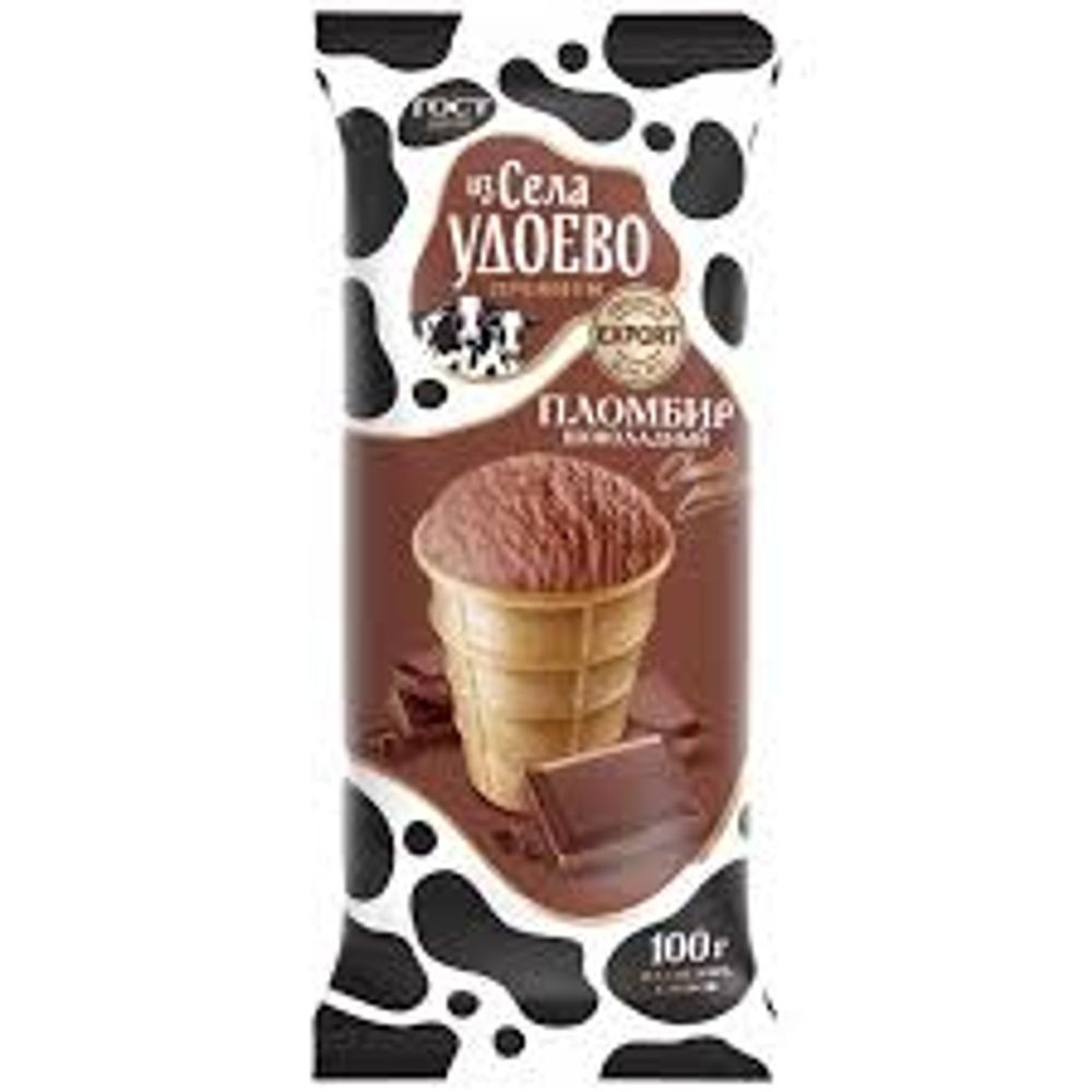 111.Стакан 100 г ИЗ СЕЛА УДОЕВО ПЛОМБИР ГОСТ 15% шоколад п/п 1/24