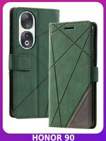 Дизайнерский чехол-книжка из кожи для HONOR 90 (не PRO) с отделом для наличных, 3 слотами для карт и подставкой