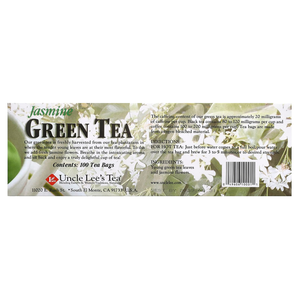 Uncle Lee's Tea, легенды Китая, зеленый чай, жасмин, 100 чайных пакетиков в индивидуальной упаковке, 160 г (5,64 унции)
