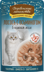 ДЕРЕВЕНСКИЕ ЛАКОМСТВА Домашние обеды Влажный корм для взрослых кошек с лососем и осьминогом 0,07 кг