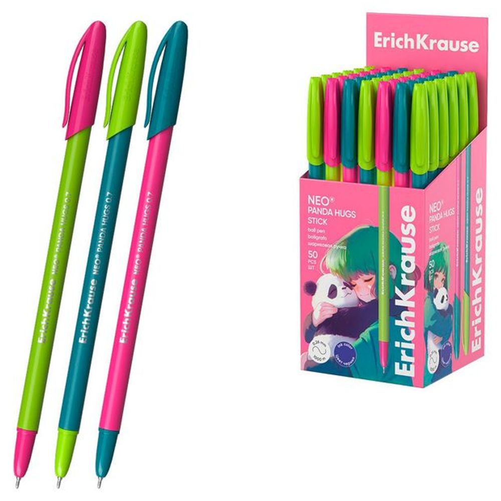 Ручка шариковая ErichKrause Neo Stick&Panda Hugs 0.7 Super Glide Technology  цвет Чернил Синий (в коробке по 50 шт.) Арт-63101