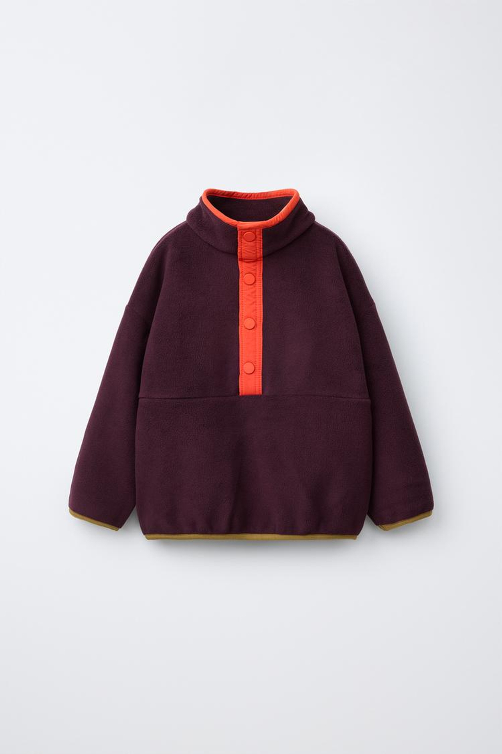 ZARA ФЛИСОВАЯ ТОЛСТОВКА COLORBLOCK, ТЕМНО-БОРДОВЫЙ