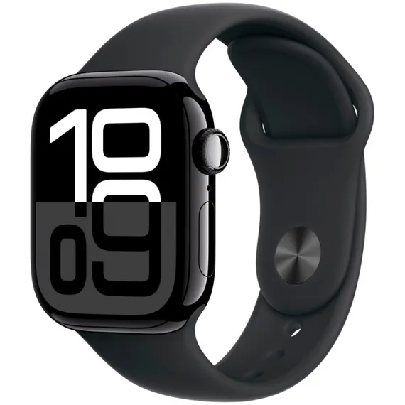 Часы Apple Watch Series 10, 42 мм, алюминий цвета «чёрный оникс», ремешок Sport Band чёрного цвета
