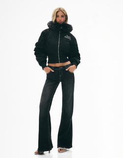 BERSHKA X JUICY COUTURE КУРТКА-БОМБЕР С КАПЮШОНОМ, ЧЕРНЫЙ