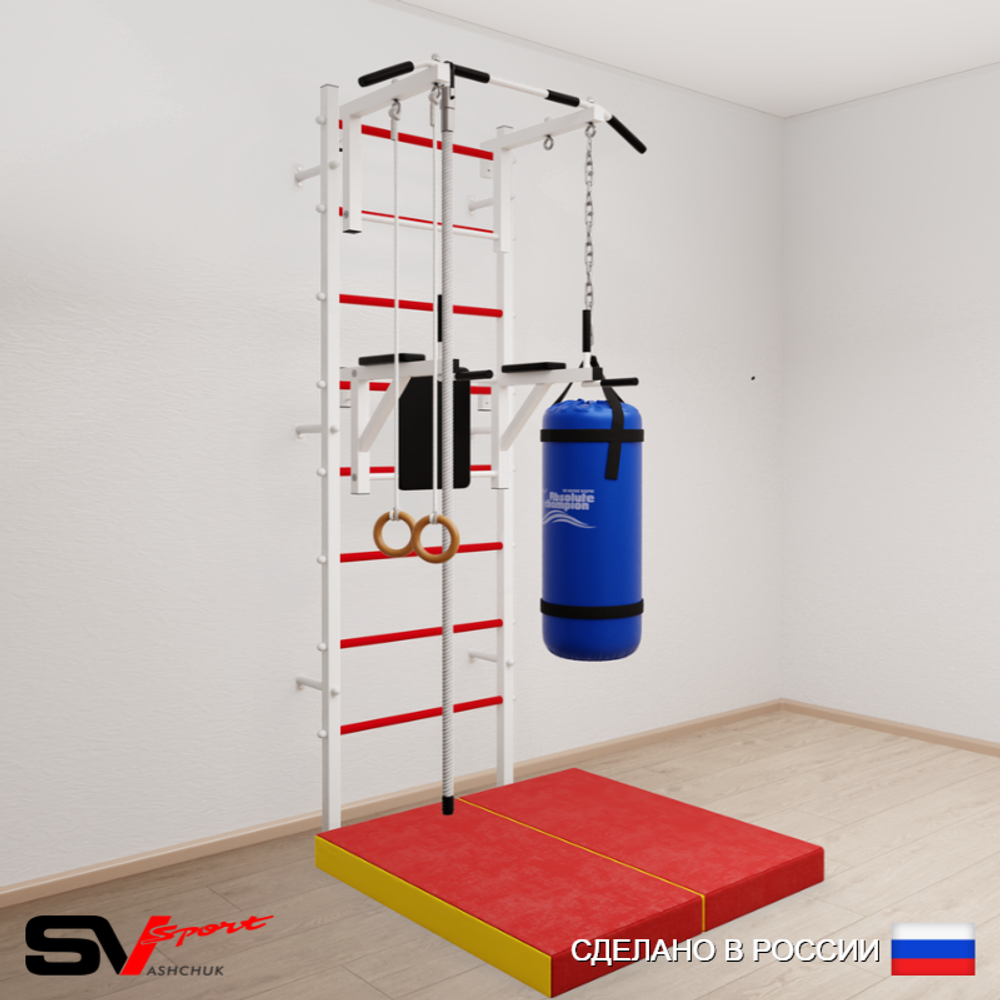 Шведская стенка Sv Sport 5747 (Турник стандарт/Брусья/Канат/Кольца/Цепь/Мешок 30кг/Мат 1м)