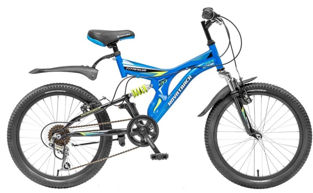 Велосипед NOVATRACK 20", TITANIUM, синий, сталь, 6-скор., Microshift/Power, V-brake