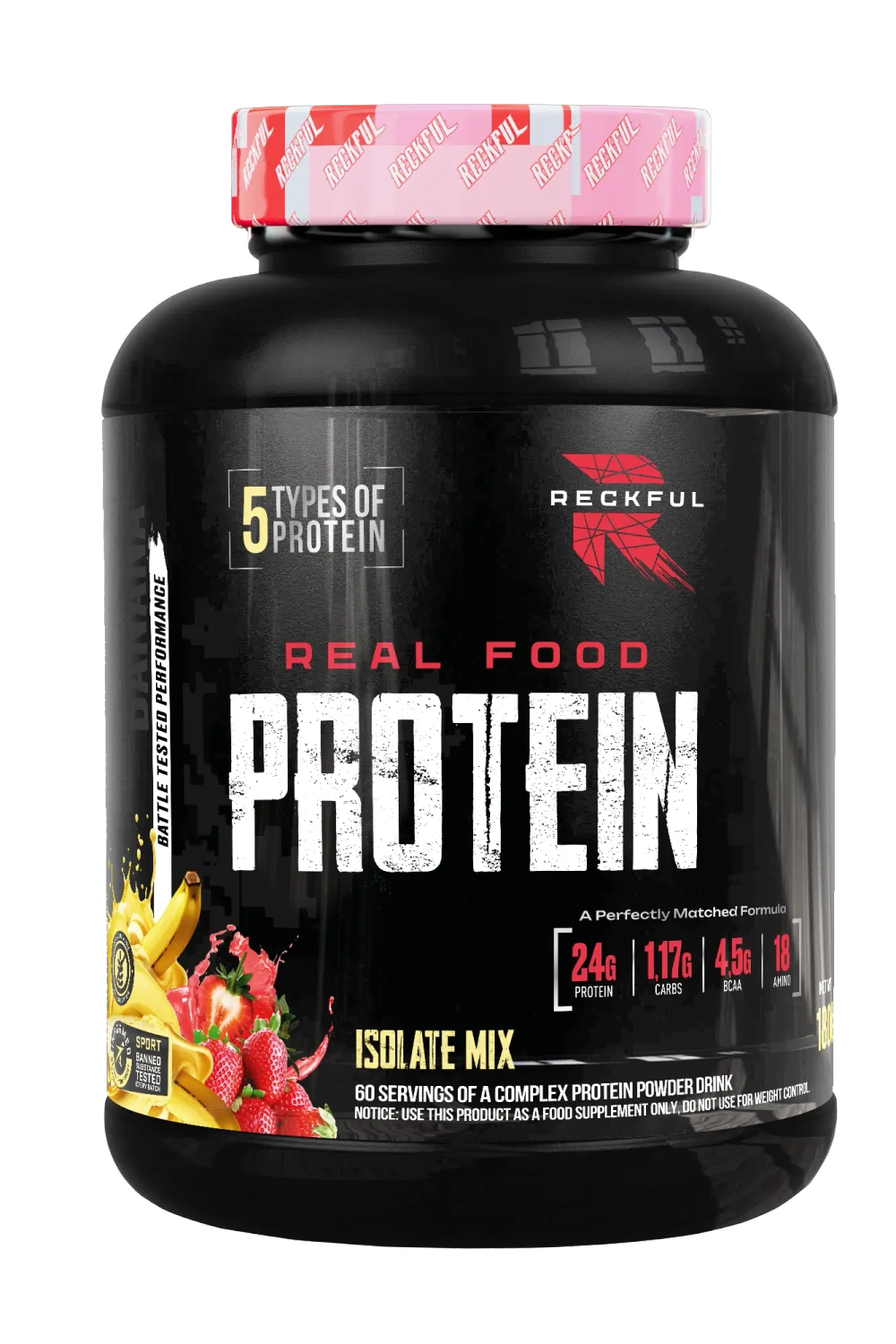 Протеин Reckful Protein Isolate Mix 1800 г клубника-банан