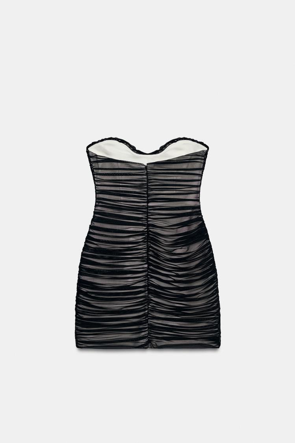 ZARA МИНИ-ПЛАТЬЕ ИЗ ДРАПИРОВАННОГО ТЮЛЯ, ЧЕРНЫЙ