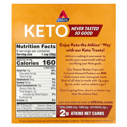 Atkins, Keto, чашки с арахисовой пастой, 8 чашек, 30 г (1,06 унции)