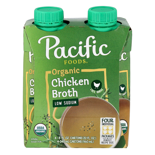 Pacific Foods, органический куриный бульон из курицы, с низким содержанием натрия, 4 картонных упаковки по 240 мл (8 жидк. унций)