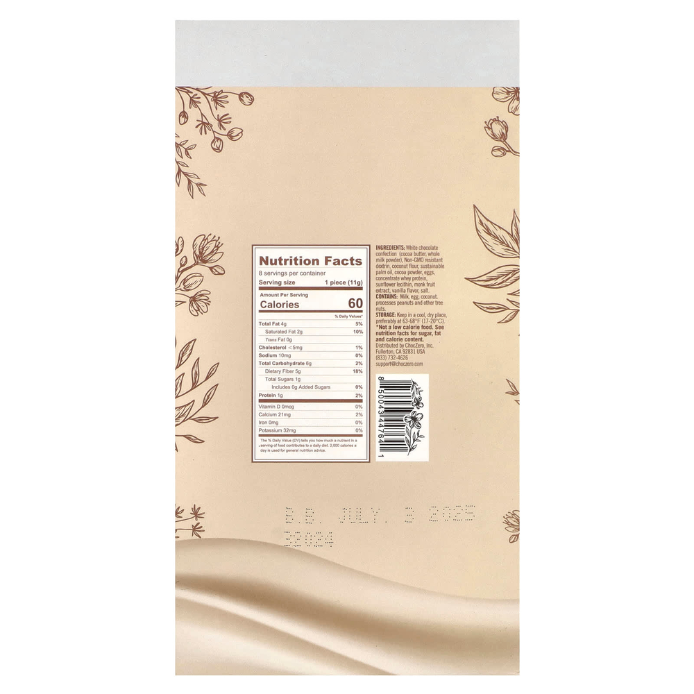 ChocZero, Keto Bark, белый шоколад, печенье и сливки, 8 батончиков, 90 г (3,2 унции)