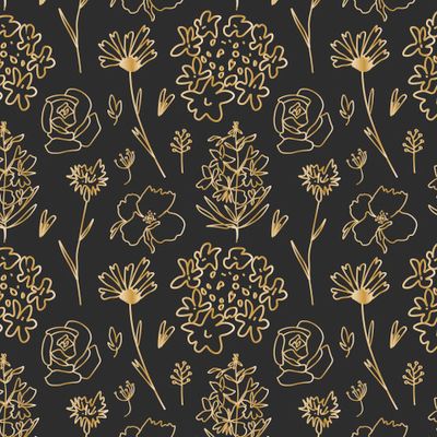 Бесшовный паттерн с золотыми цветами на чёрном