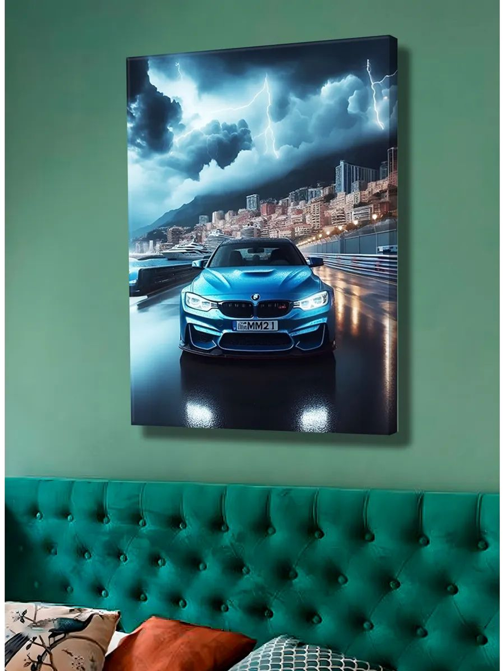 Картина "BMW в отражении ", интерьерная 50х70см 1шт., на деревянном подрамнике