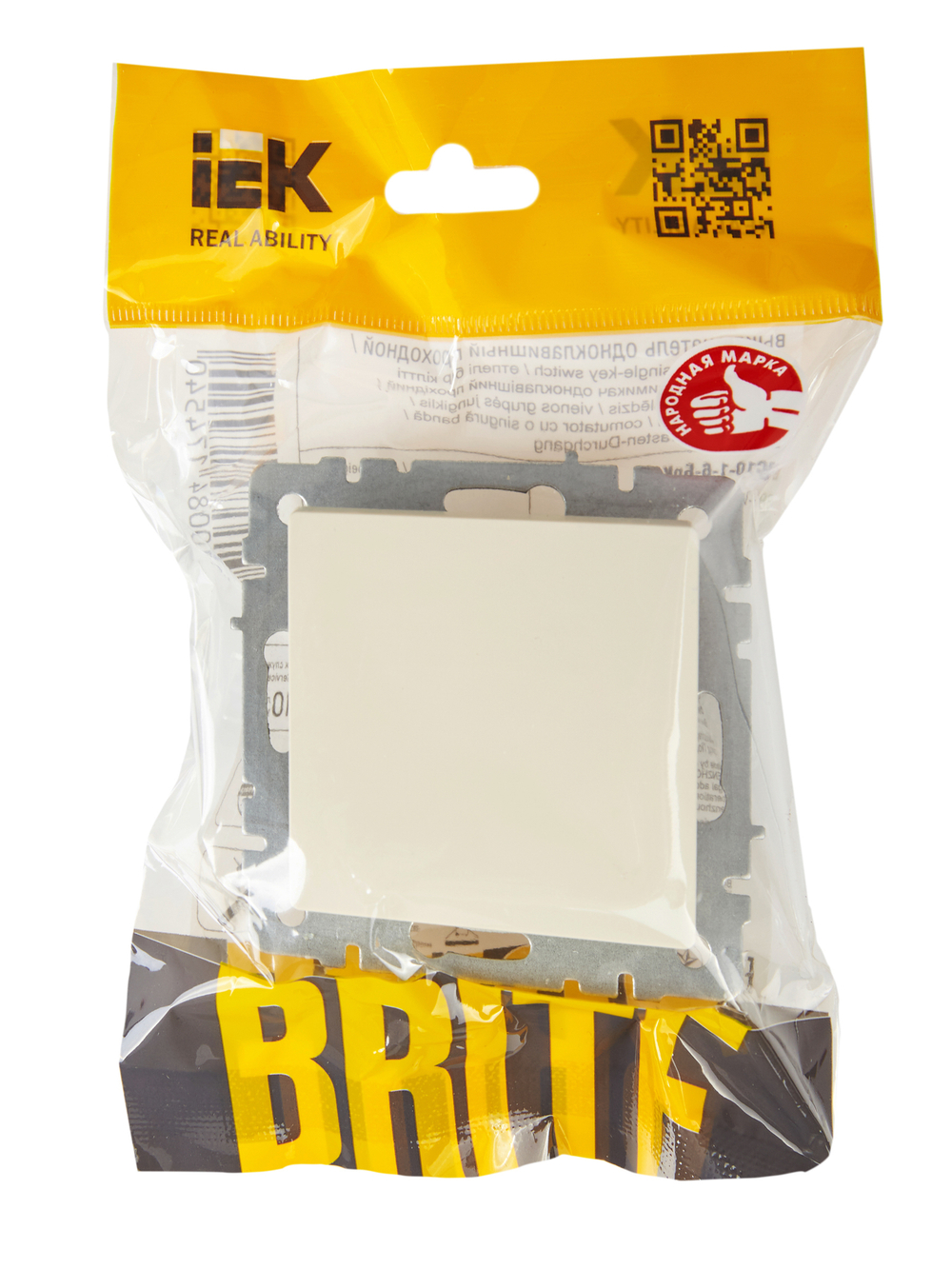 BRITE Выключатель 1-клавишный проходной 10А ВС10-1-6-БрКр бежевый IEK