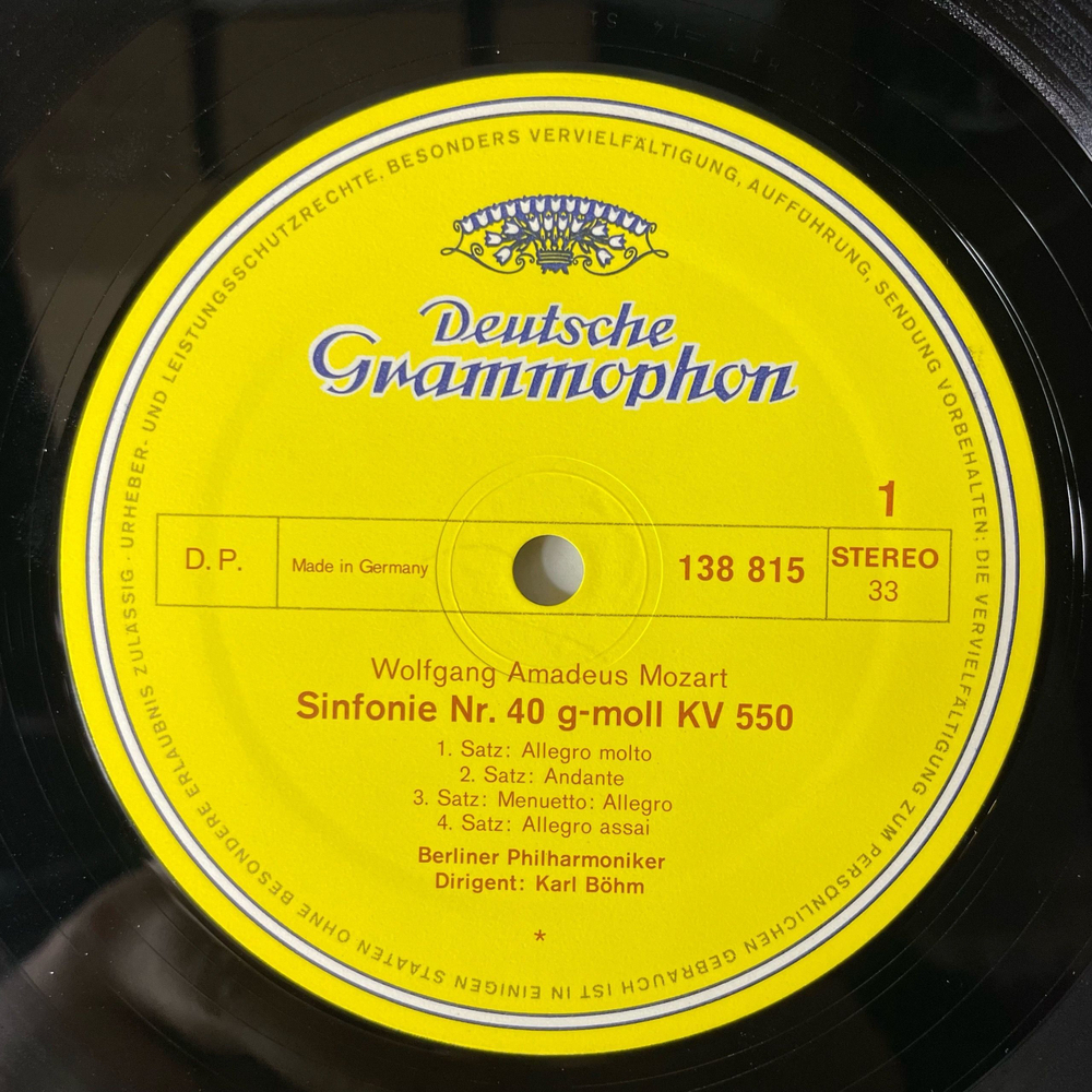 Винтажная виниловая пластинка LP Mozart Моцарт, Berliner Philharmoniker Karl Bohm Симфония Symphonien Nr. 40 G-Moll (In G Minor) Nr. 41 Jupiter Юпитер (Германия 1977) Deutsche Grammophon