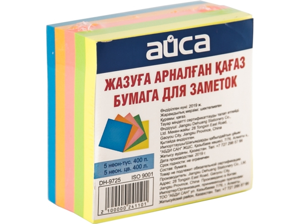 БУМАГА Д/ЗАМЕТОК - 76Х76 400Л. 5ЦВ. НЕОН. "АЙСА" (DHA)