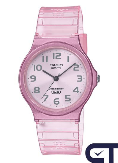 CASIO MQ-24S-4B — классические аналоговые часы в прозрачном красном корпусе
