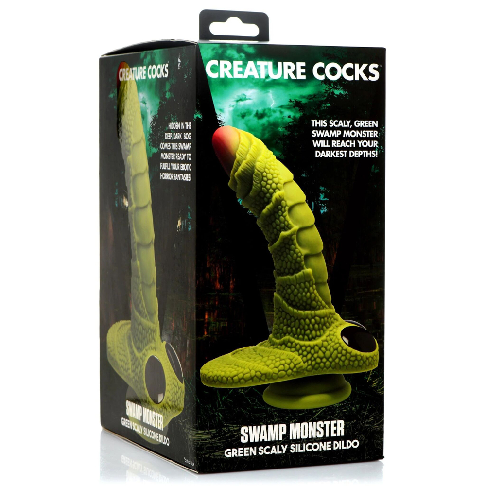 Фантазийный фаллоимитатор Swamp Monster Green Scaly Silicone Dildo - 23,9 см. (Цвет: зеленый)