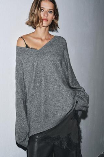 ZARA ШЕРСТЯНОЙ СВИТЕР ОВЕРСАЙЗ, СЕРЫЙ МЕЛАНЖ