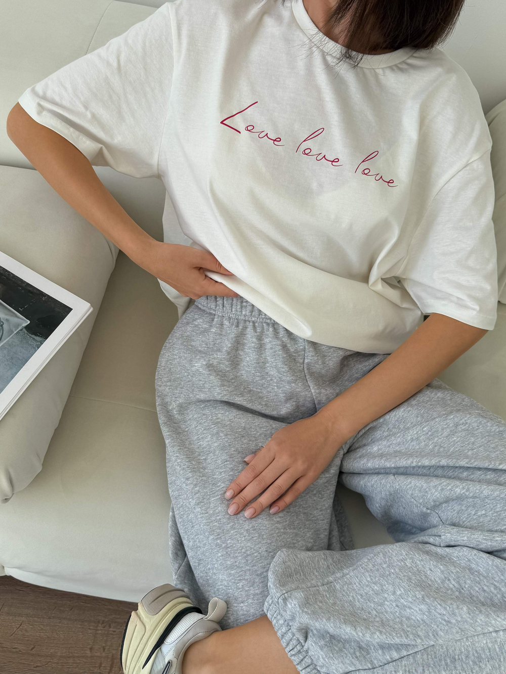 Футболка оверсайз с принтом длинная love