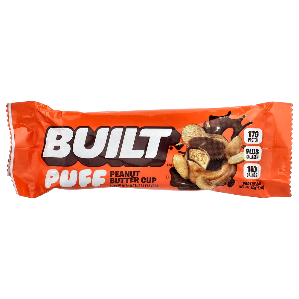 Built, Puff, протеиновые батончики, чашка арахисовой пасты, 12 батончиков, 40 г (1,41 унции) каждый