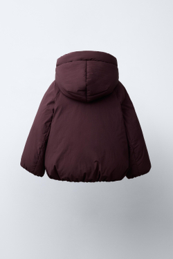 ZARA ПУХОВИК С НАПОЛНИТЕЛЕМ ИЗ ПЕРА И ПУХА WATER REPELLENT, БАКЛАЖАННЫЙ