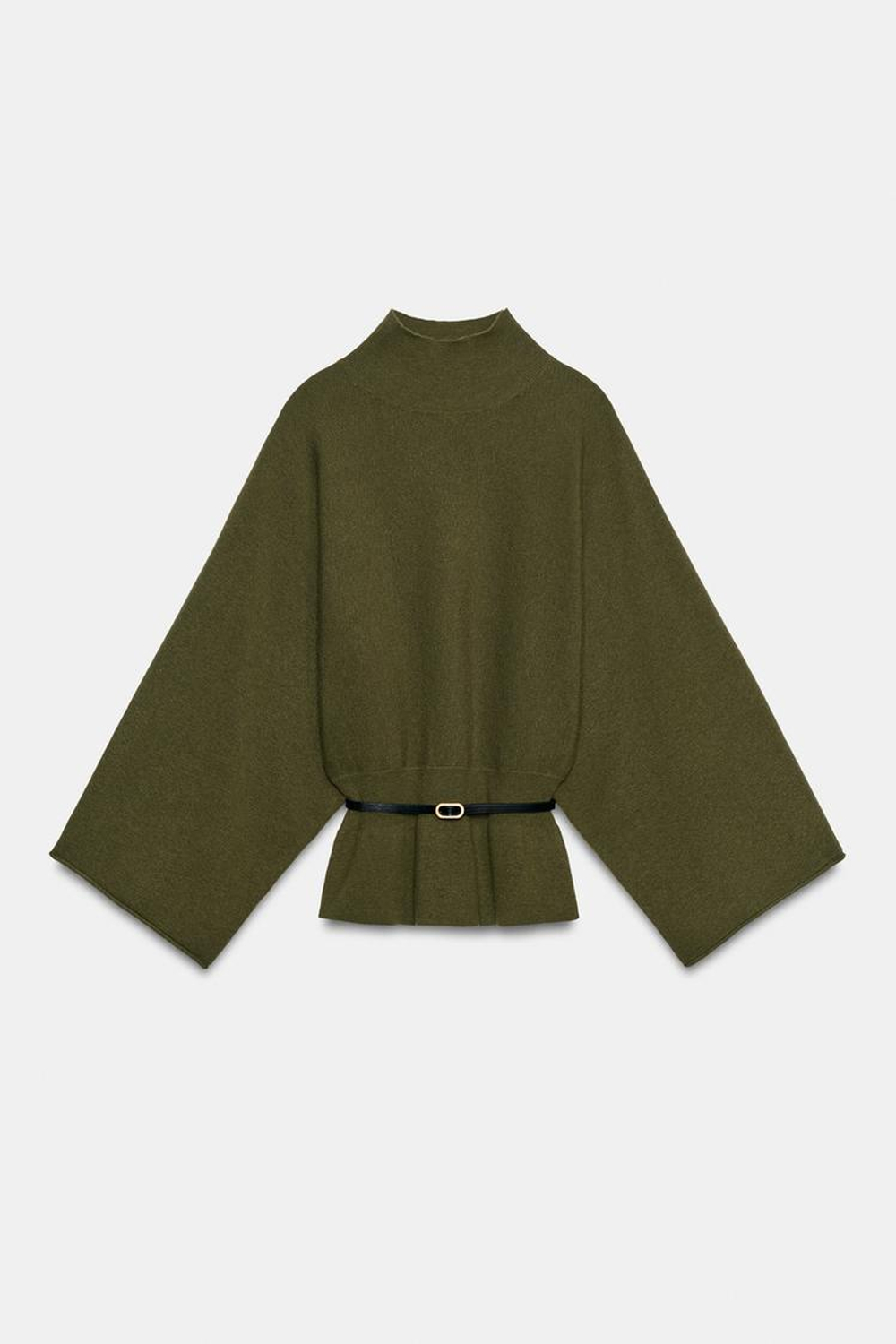ZARA СВИТЕР ИЗ ТРИКОТАЖА С ПОЯСОМ, ХАКИ