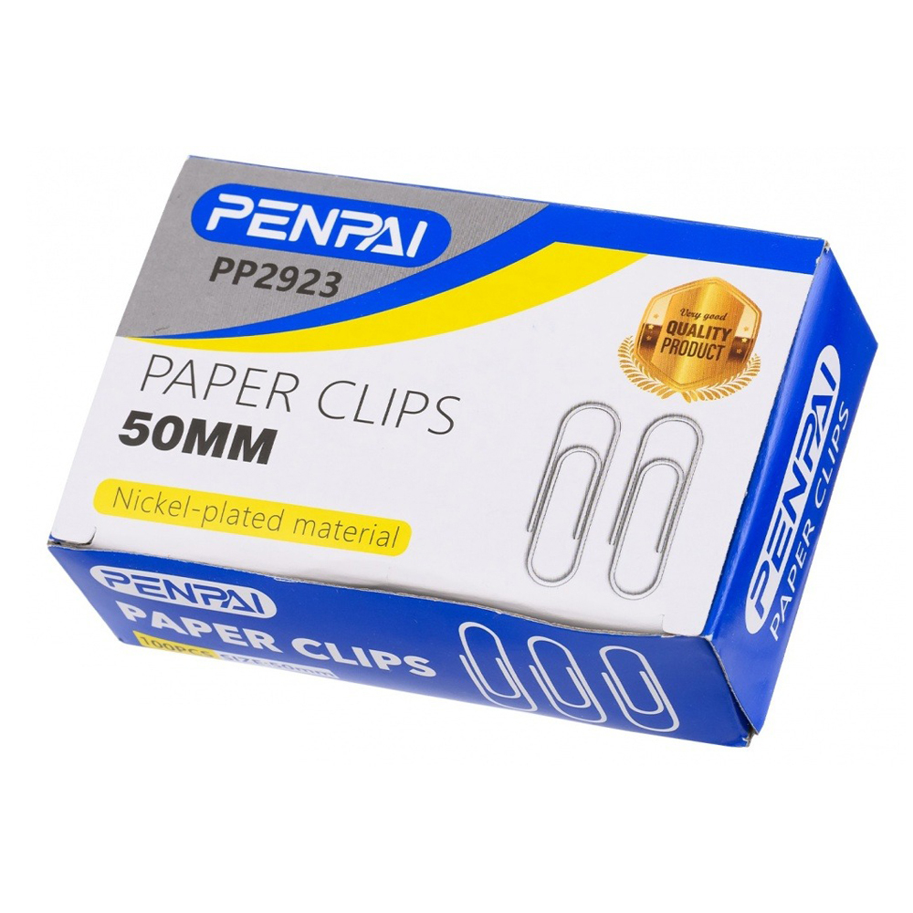Скрепки канцелярские Penpai, 50 мм, никелированные, 100 шт