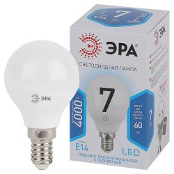 Лампа светодиодная ЭРА STD LED P45-7W-840-E14 7Вт шар нейтральный белый свет Е14 | Лампы cветодиодные Шар (G/P)