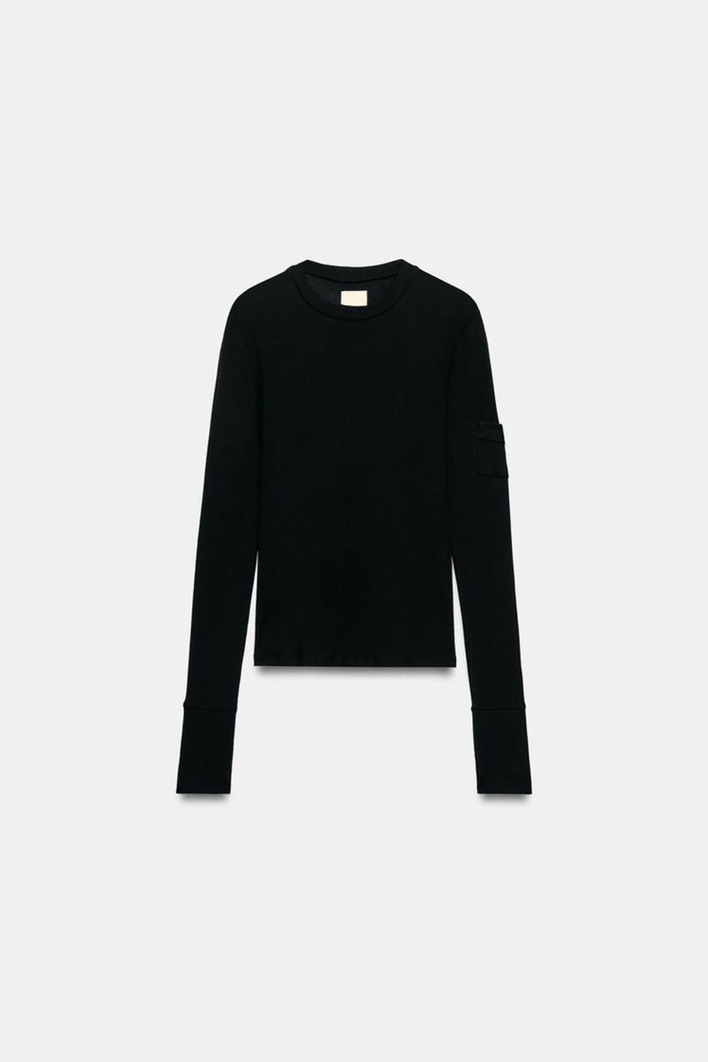 ZARA ФУТБОЛКА ИЗ 100% ХЛОПКА С КАРМАНОМ, ЧЕРНЫЙ