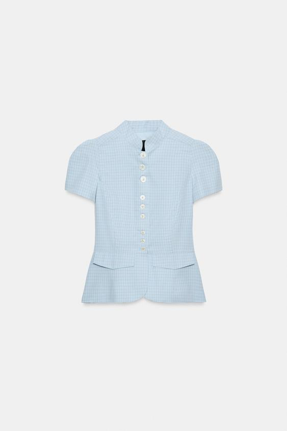 ZARA ТОП В КЛЕТКУ С БАСКОЙ, ОТТЕНКИ СИНЕГО