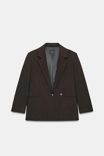 ZARA БЛЕЙЗЕР ОВЕРСАЙЗ В ПОЛОСКУ, КОРИЧНЕВЫЙ