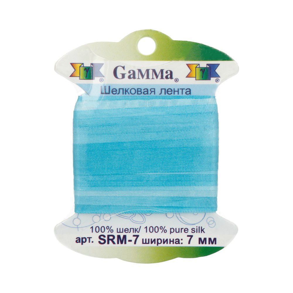 Лента (тесьма) шелковая 7.0 мм / 9.1±0.5 метров, M044 св.голубой/голубой, Gamma SRM-7