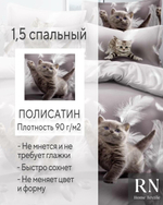 Комплект постельного белья, Поплин, 1,5 спальный, Котята с перьями
