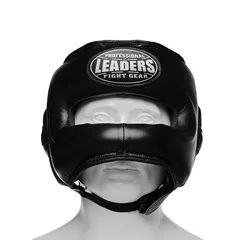 Шлем боксерский LEADERS LS с бамперной защитой BK кожа черный