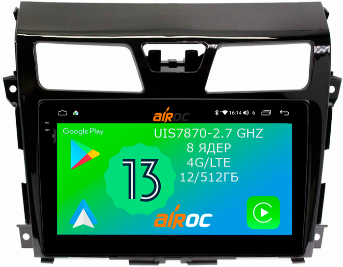 Магнитола для Nissan Teana 2014-2016 (L33) (поддержка кругового обзора) - Airoc 2K AU-1203 Android 13, Быстрейшая, SIM-слот